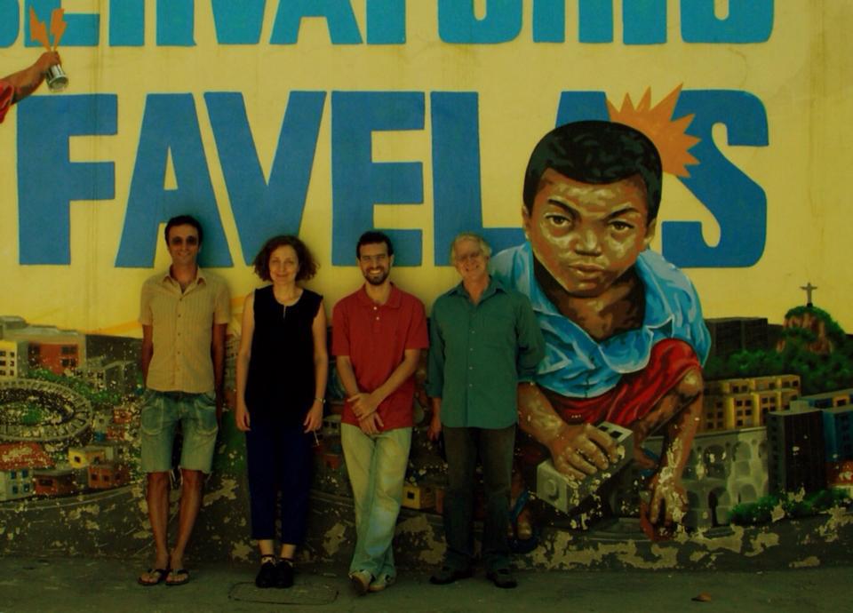 Alex Minkin, Daniel Furrer and Ely Cabral of Ticún with Joana Mazza of Observatório de Favelas